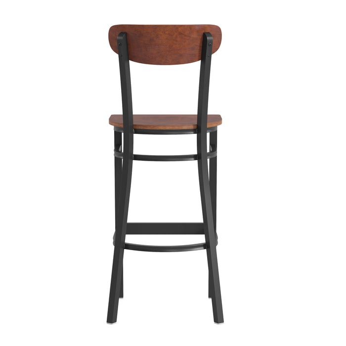 Walnut Metal & Wood Barstool